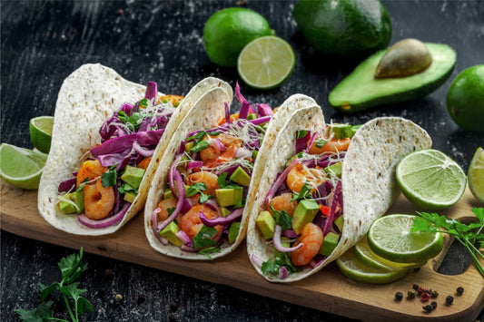 Spicy Shrimp Tacos with Avocado Mango Slaw