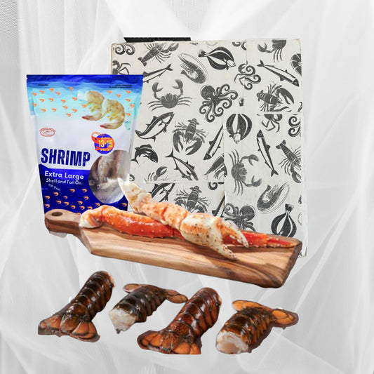 alaskan-king-crab-lobster-tail-colossal-shrimp on white background